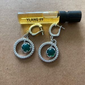 Judith Ripka Silver Dangling Earrings Green Stone